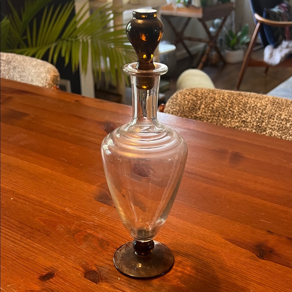 Vintage Elegant amber and clear Glass Decanter